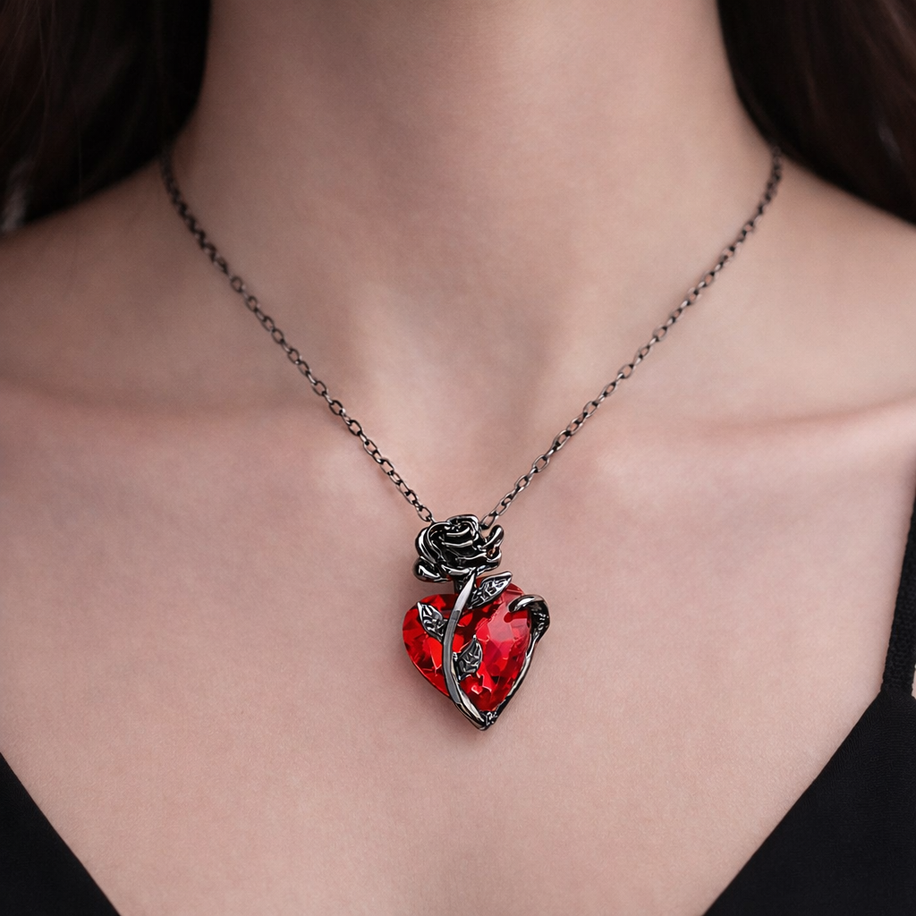 Collier Cœur Rose noire