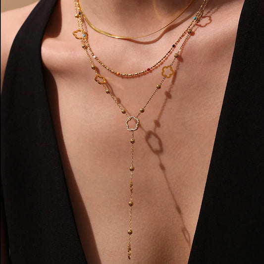 Collier AUREYA – Collier Doré Multi-Rangs à Pendentif Y