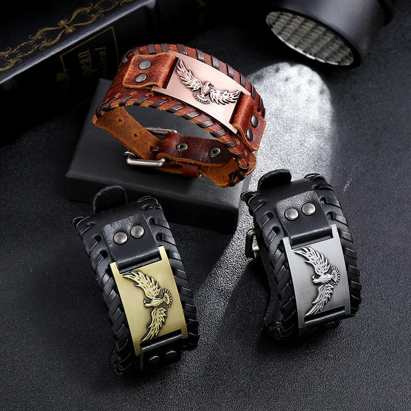 Bracelet en cuir aigle majestueux
