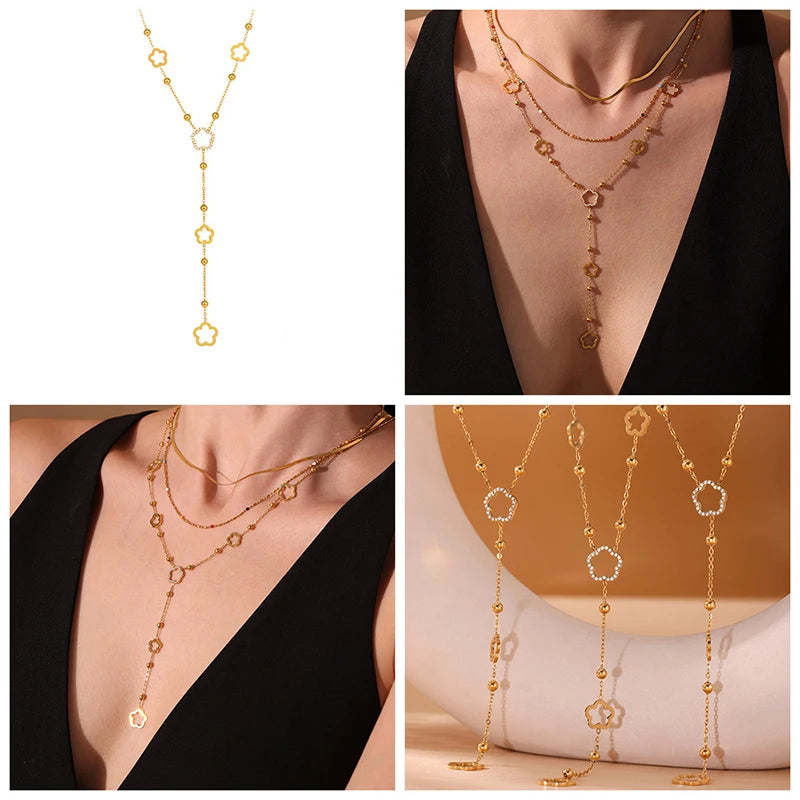 Collier AUREYA – Collier Doré Multi-Rangs à Pendentif Y