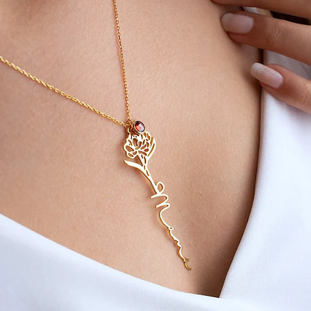 Collier personnalisé fleur et pierre de naissance
