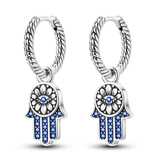 Boucles d’Oreilles Main de Fatma Bleue