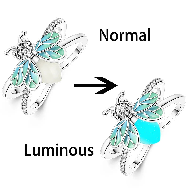 Bagues Libellule lumineuses en argent Sterling 925