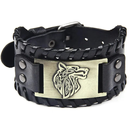 Bracciale in pelle con testa di lupo