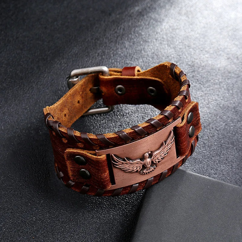 Bracelet en cuir aigle majestueux
