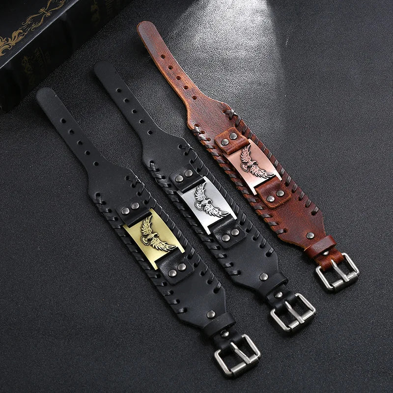 Bracelet en cuir aigle majestueux
