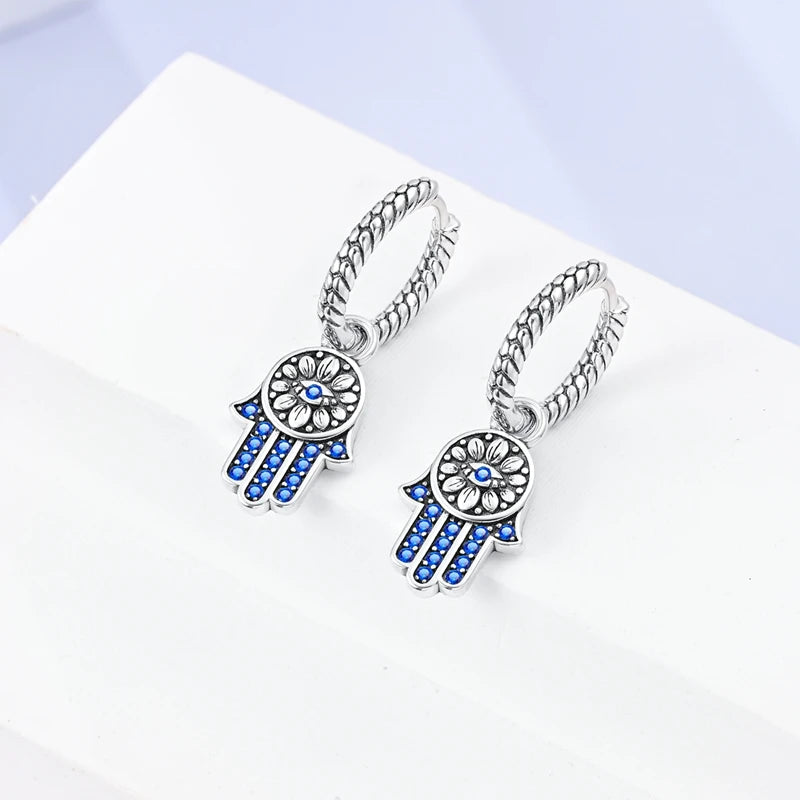 Boucles d’Oreilles Main de Fatma Bleue