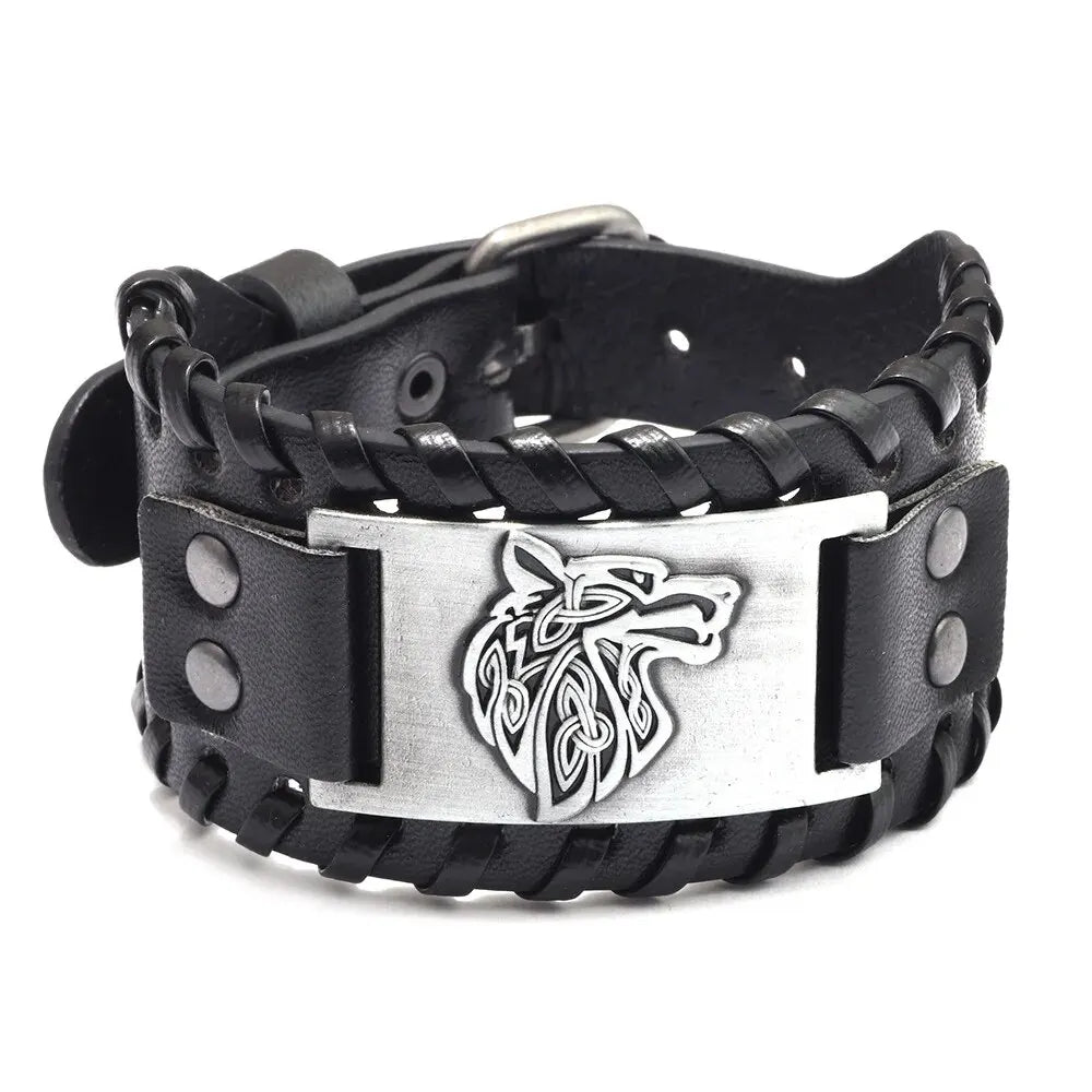 Bracelet en cuir tête de Loup