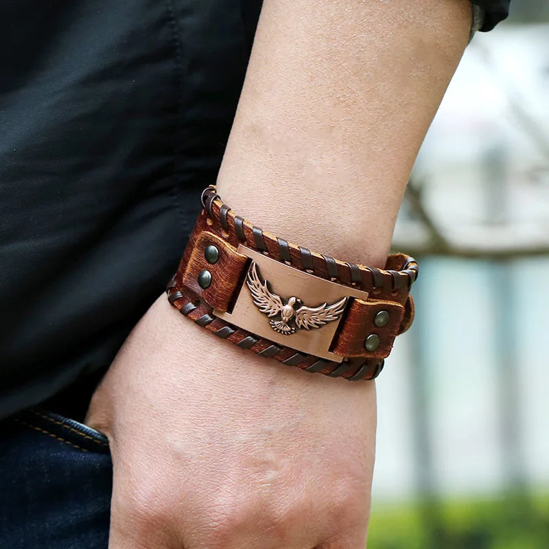 Bracelet en cuir aigle majestueux