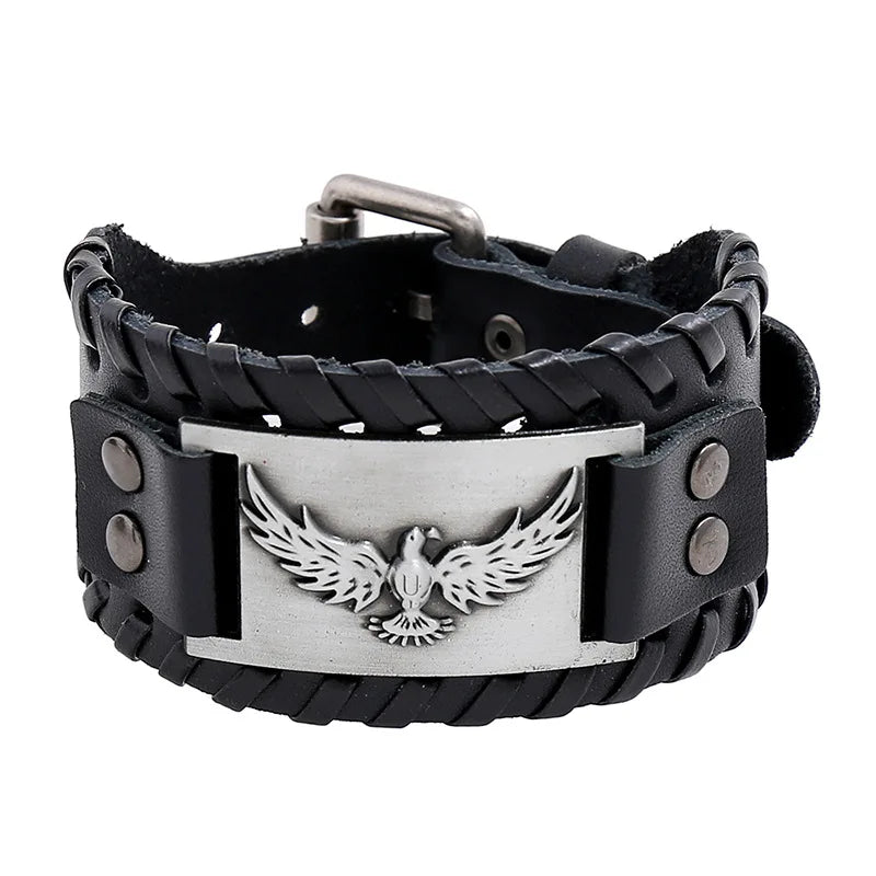 Bracelet en cuir aigle majestueux