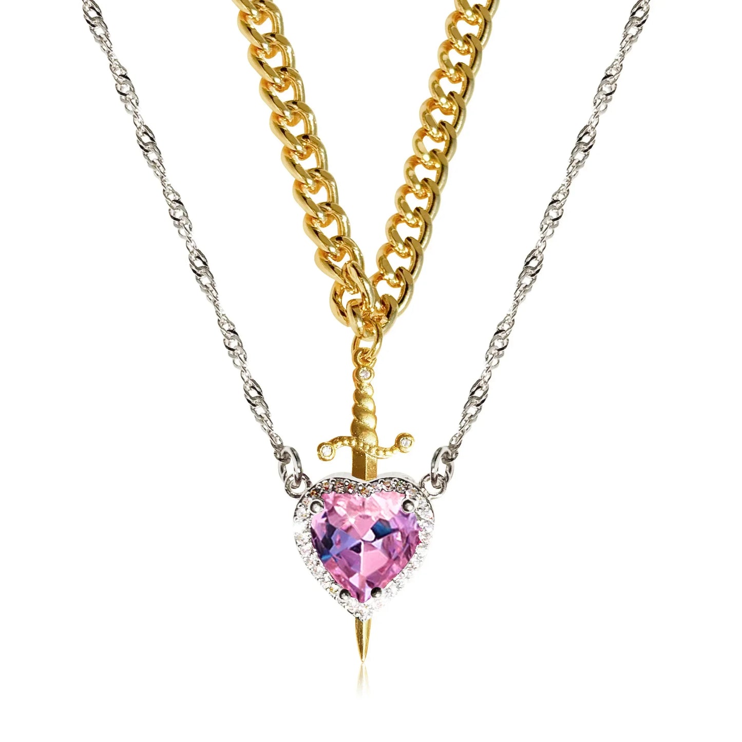 Collier cœur vaillant rose