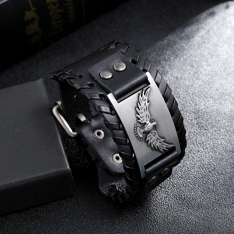 Bracelet en cuir aigle majestueux