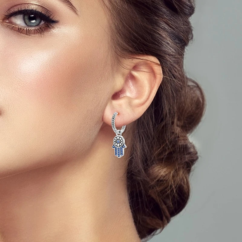 Boucles d’Oreilles Main de Fatma Bleue