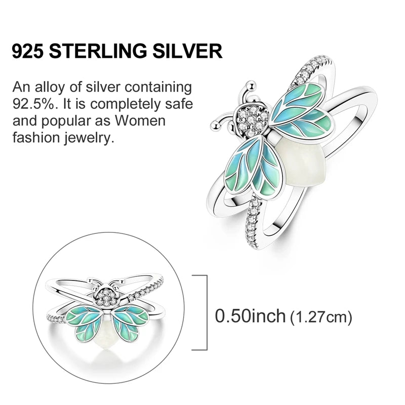 Bagues Libellule lumineuses en argent Sterling 925
