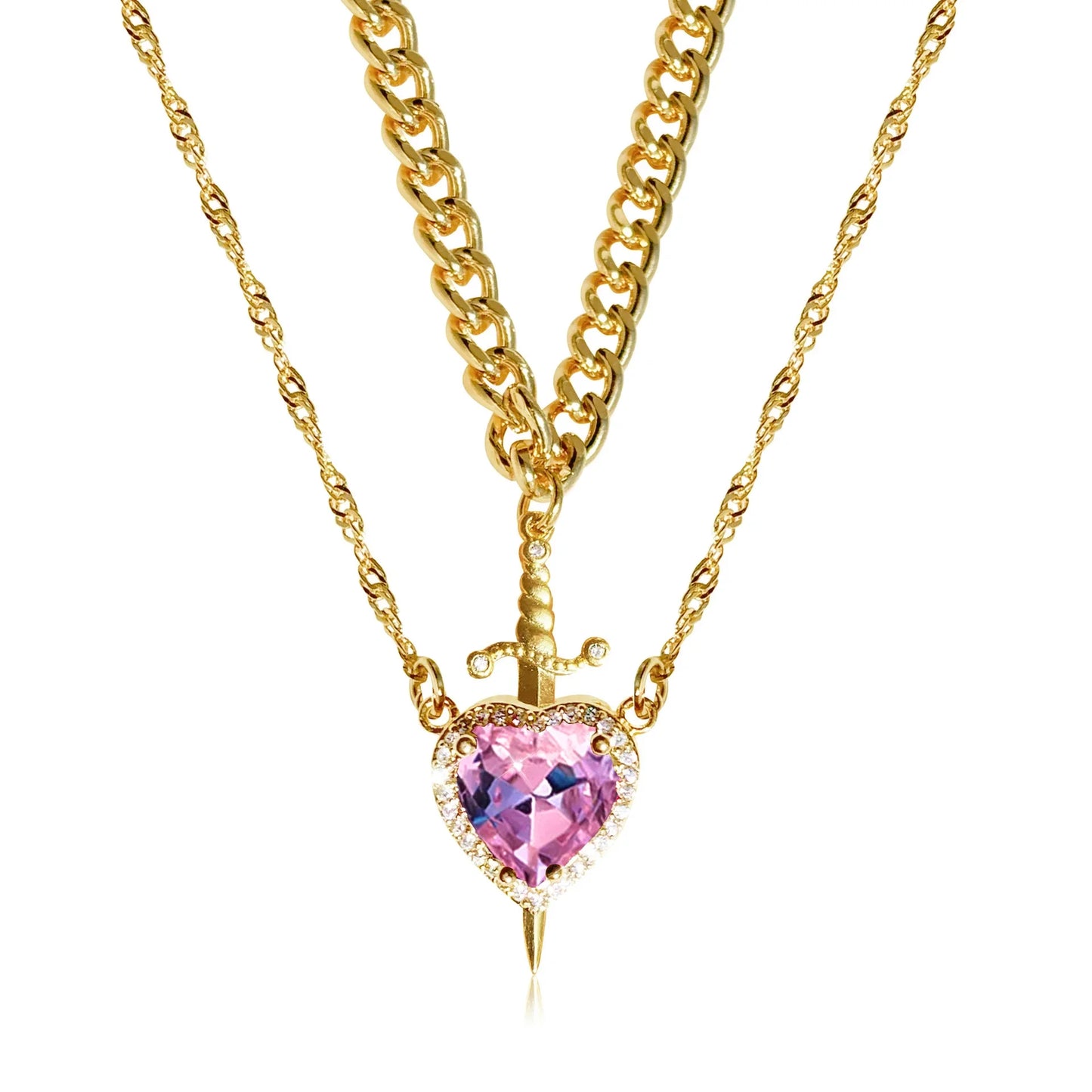 Collier cœur vaillant rose
