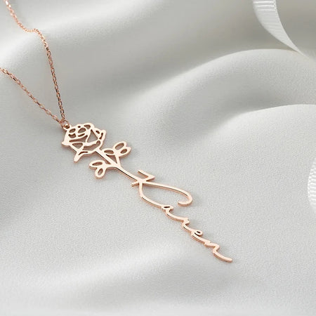 Collier personnalisé fleur et pierre de naissance