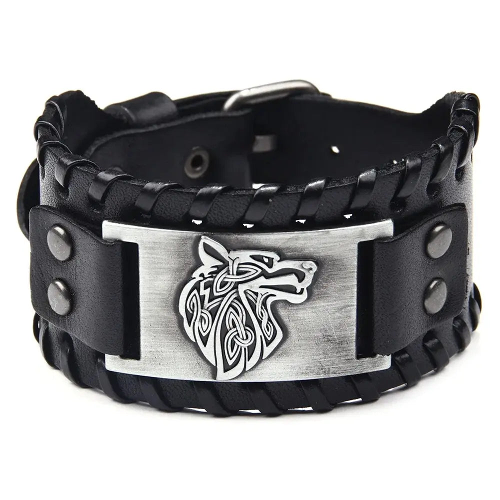 Bracelet en cuir tête de Loup