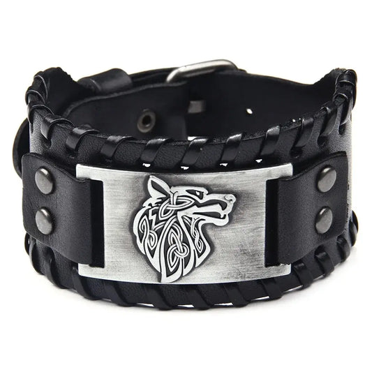 Bracelet en cuir tête de Loup