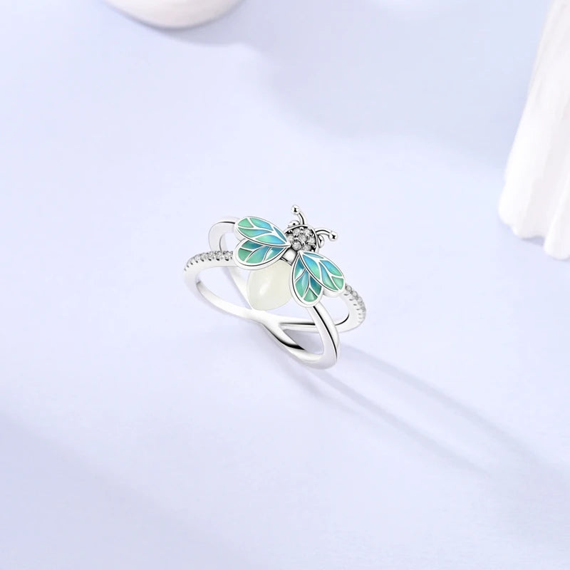 Bagues Libellule lumineuses en argent Sterling 925